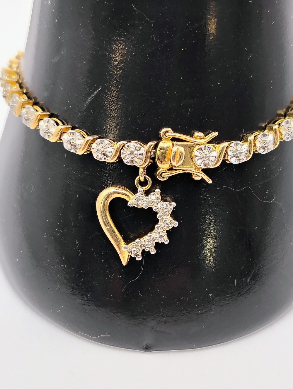Ross-Simons 18k Gold Over Sterling Silver Dangling Heart Tennis Bracelet 7"